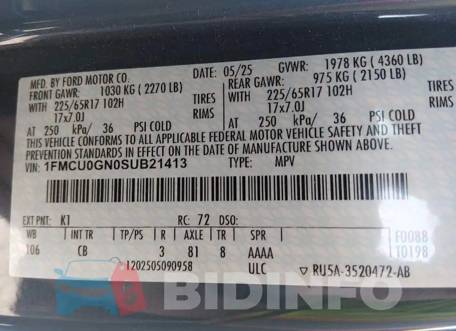 1FMCU0GN0SUB21413 Photo# 9