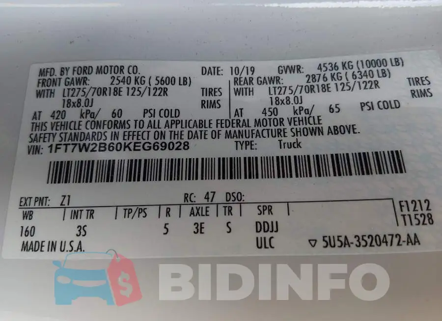 1FT7W2B60KEG69028 Photo# 9