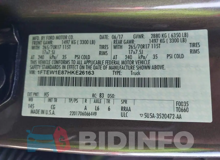 1FTEW1E87HKE26163 Photo# 9