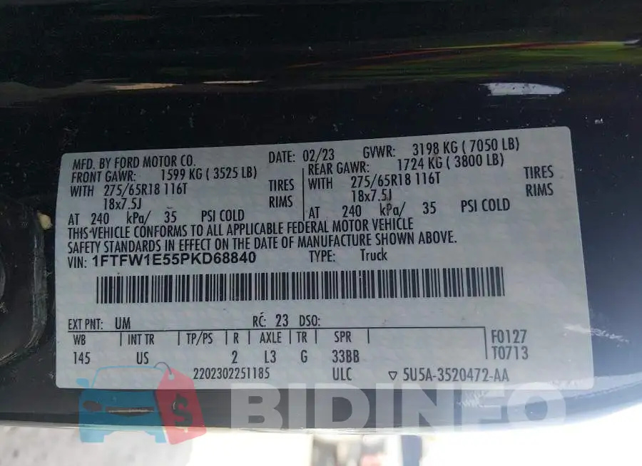 1FTFW1E55PKD68840 Photo# 9