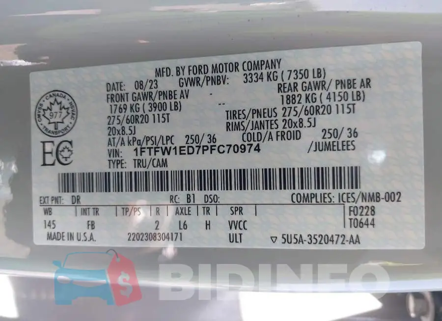 1FTFW1ED7PFC70974 Photo# 9
