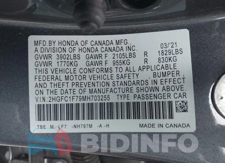 2HGFC1F79MH703255 Photo# 9