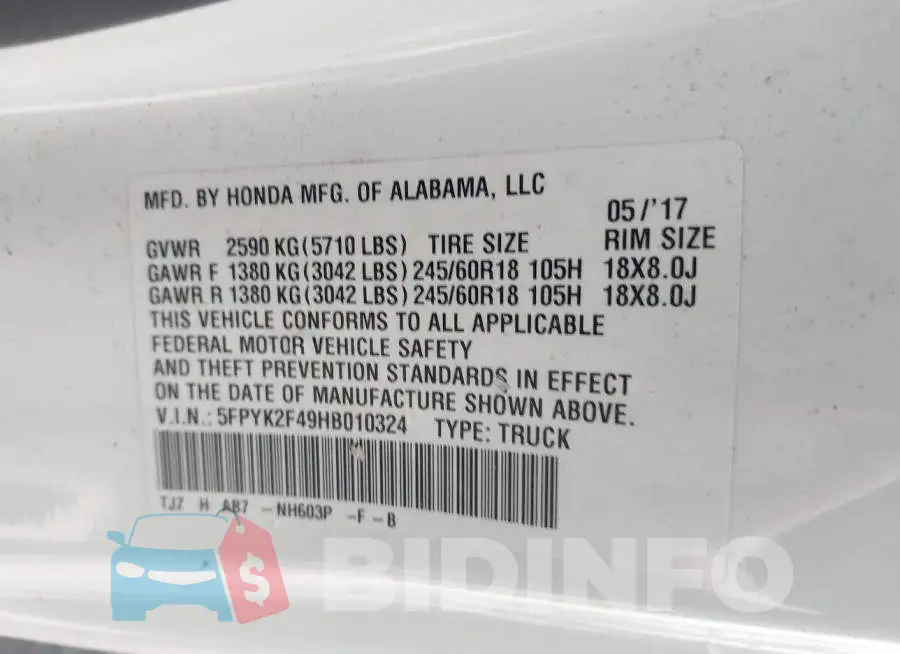 5FPYK2F49HB010324 Photo# 9