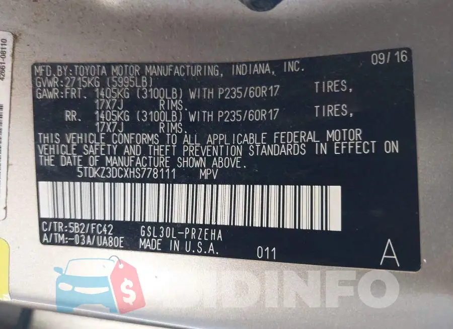5TDKZ3DCXHS778111 Photo# 9