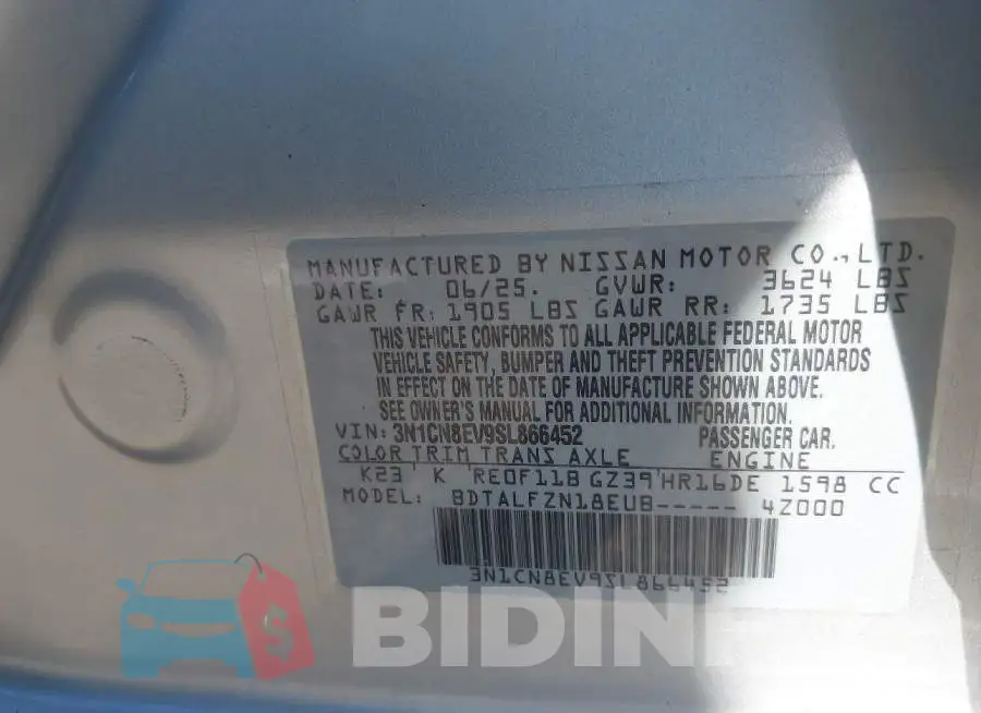 3N1CN8EV9SL866452 Photo# 9