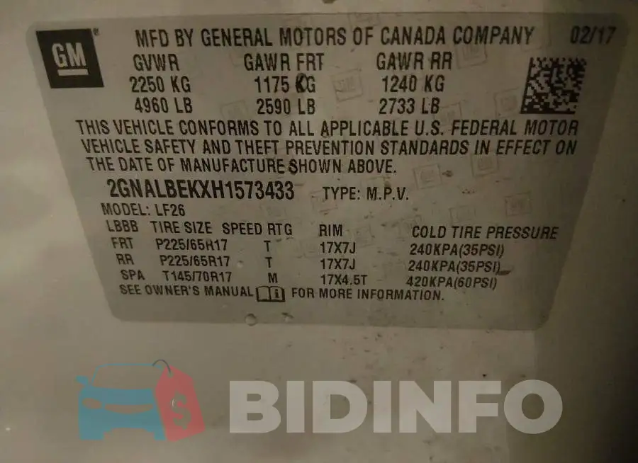 2GNALBEKXH1573433 Photo# 9