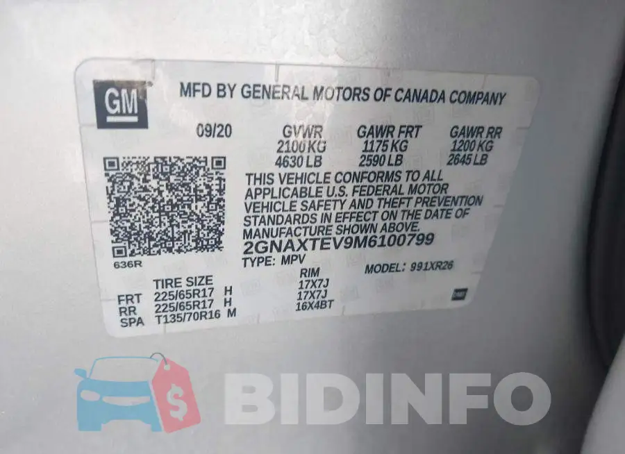 2GNAXTEV9M6100799 Photo# 9