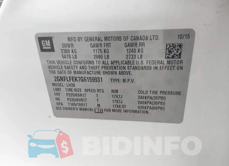 2GNFLFEK7G6159931 Photo# 9