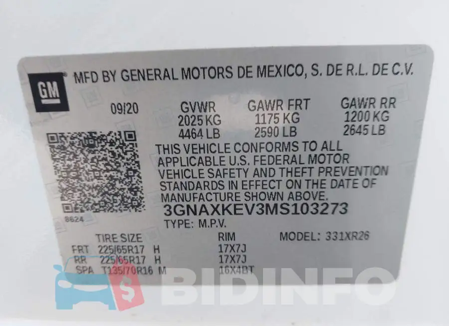 3GNAXKEV3MS103273 Photo# 9