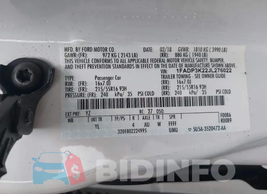 1FADP3K22JL276022 Photo# 9