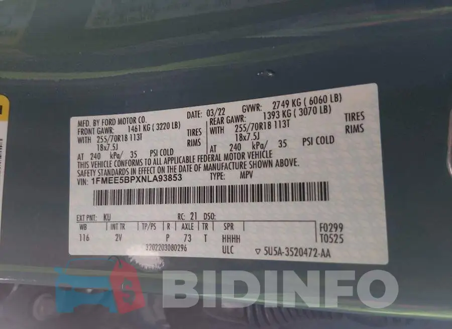 1FMEE5BPXNLA93853 Photo# 9