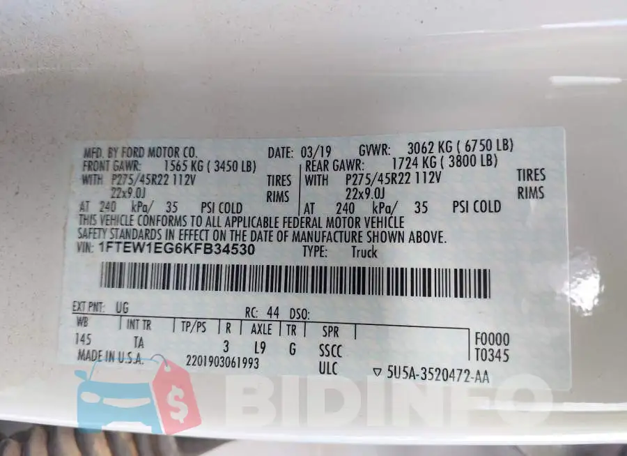 1FTEW1EG6KFB34530 Photo# 9