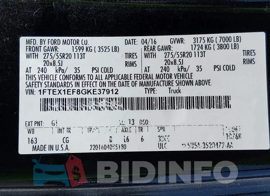 1FTEX1EF8GKE37912 Photo# 9