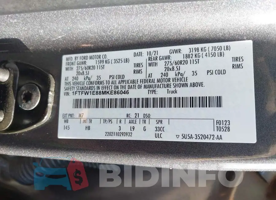 1FTFW1E88MKE86046 Photo# 9