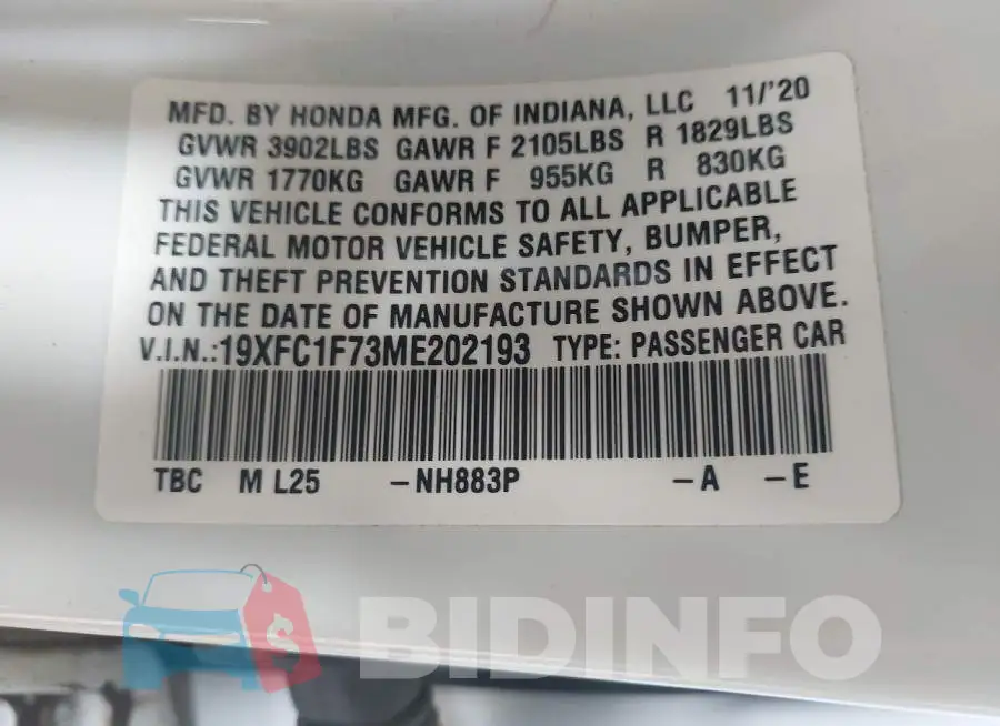 19XFC1F73ME202193 Photo# 9