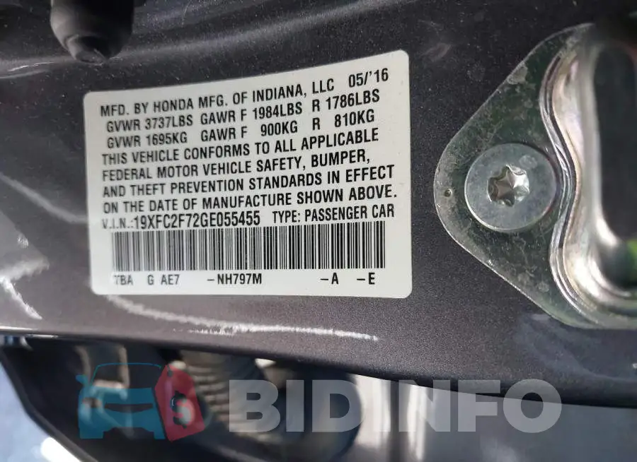 19XFC2F72GE055455 Photo# 9
