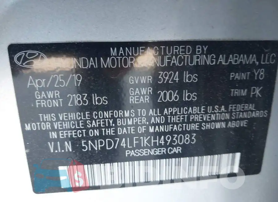 5NPD74LF1KH493083 Photo# 9