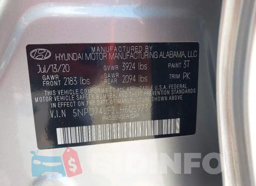 5NPD74LF2LH605973 Photo# 9