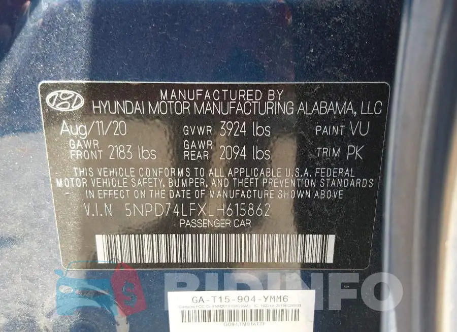 5NPD74LFXLH615862 Photo# 9