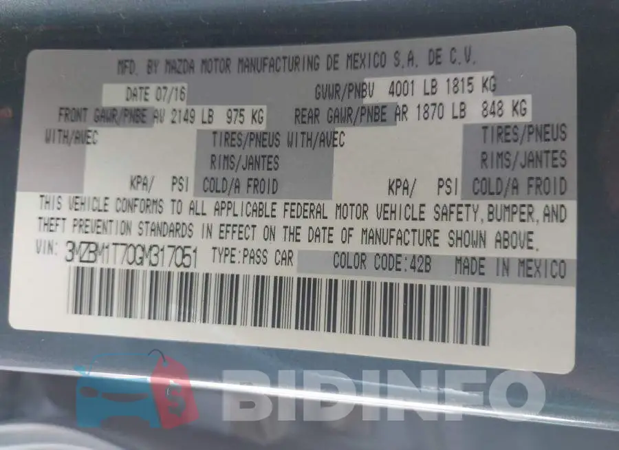 3MZBM1T70GM317051 Photo# 9