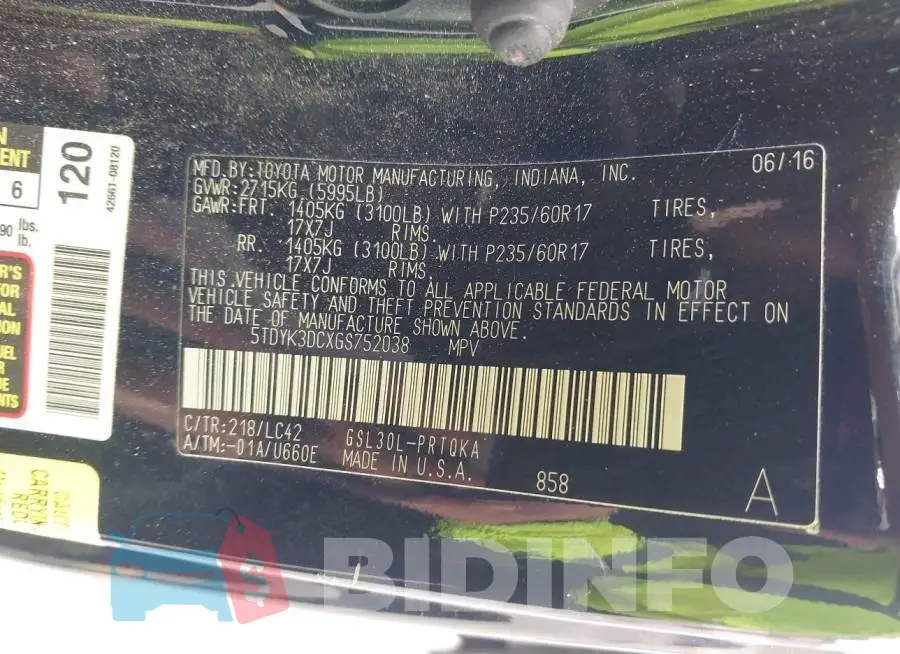 5TDYK3DCXGS752038 Photo# 9