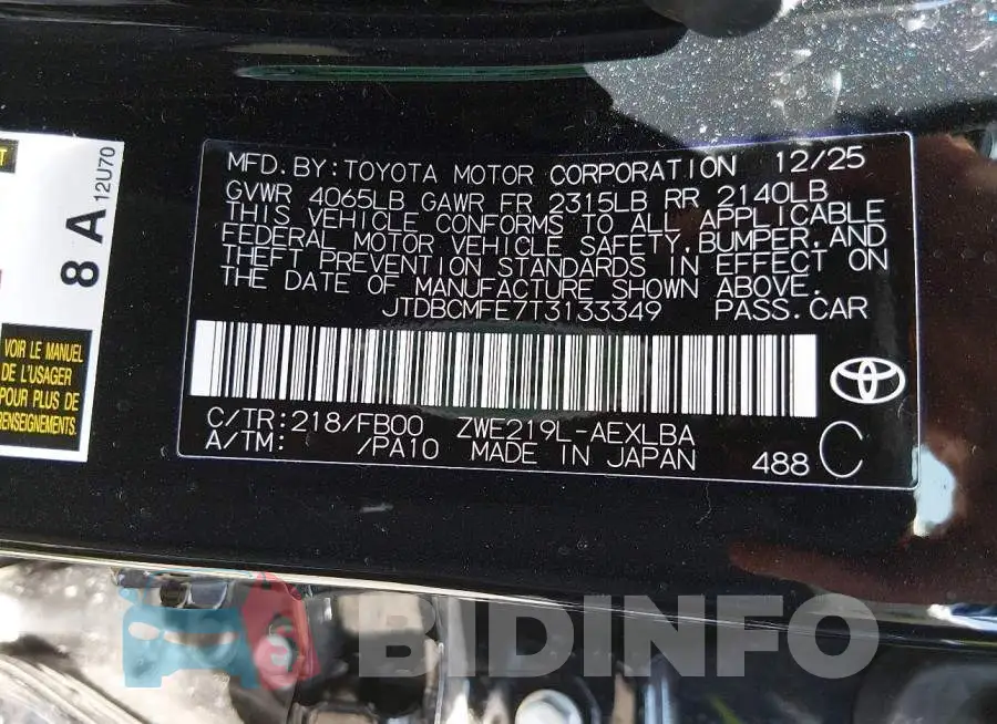 JTDBCMFE7T3133349 Photo# 9