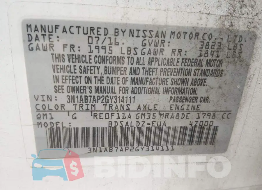 3N1AB7AP2GY314111 Photo# 9