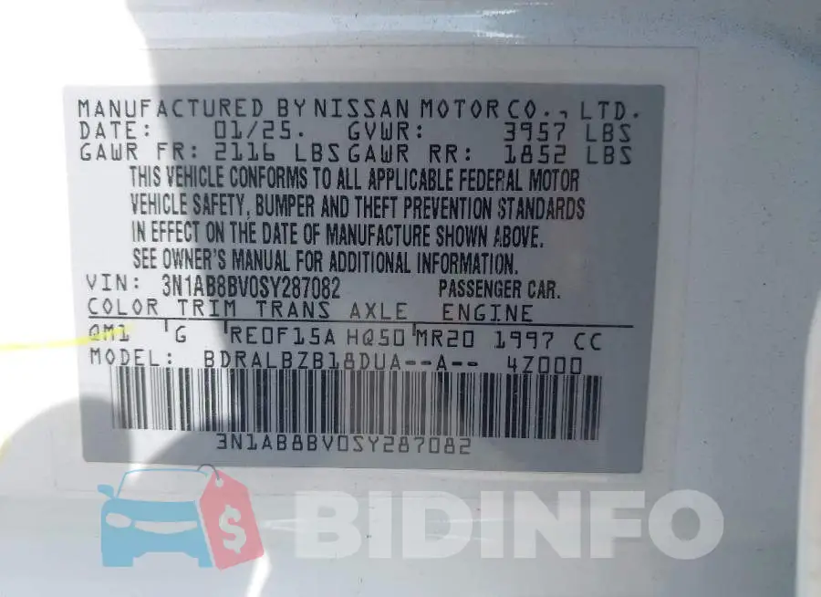 3N1AB8BV0SY287082 Photo# 9