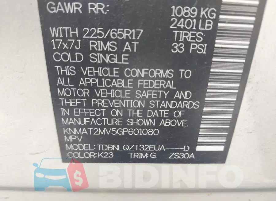 KNMAT2MV5GP601080 Photo# 9