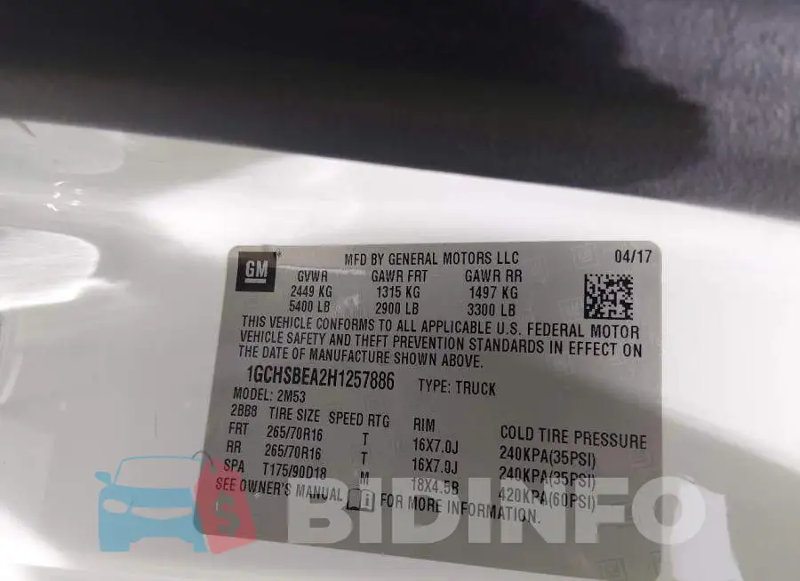 1GCHSBEA2H1257886 Photo# 9