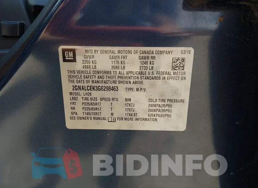 2GNALCEK3G6298463 Photo# 9