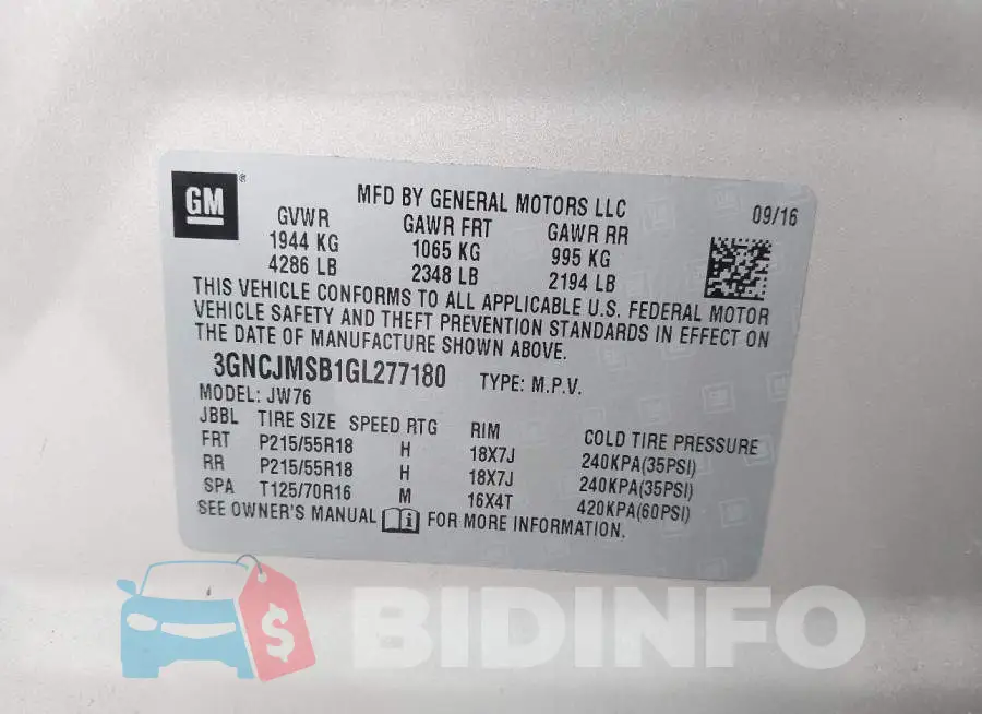 3GNCJMSB1GL277180 Photo# 9