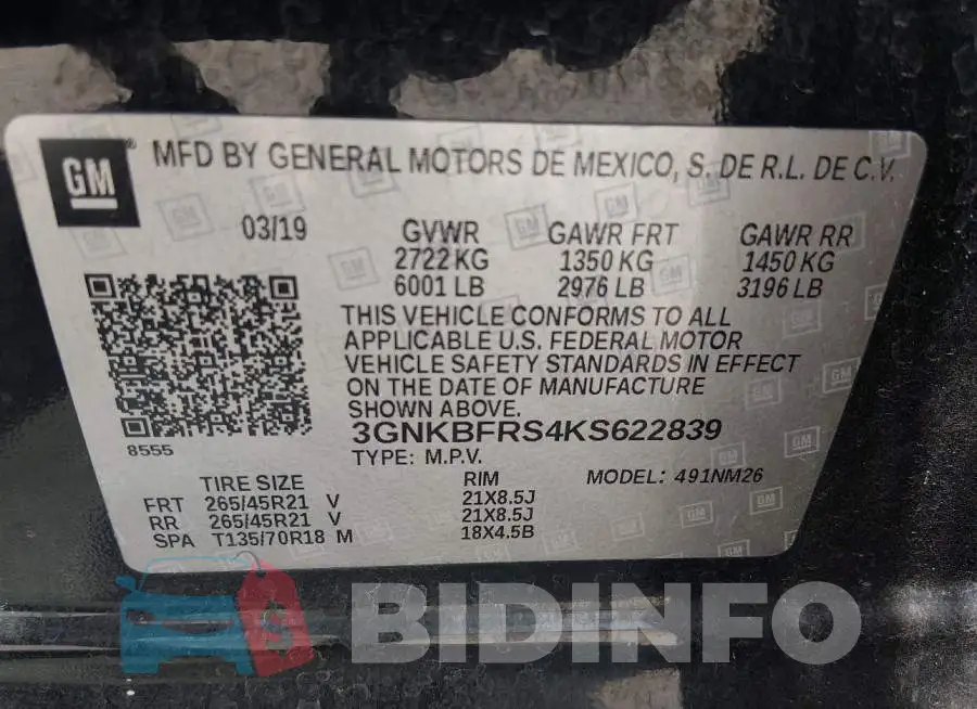 3GNKBFRS4KS622839 Photo# 9