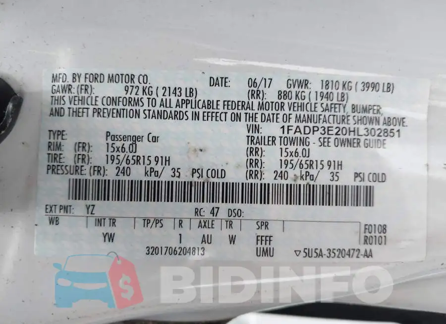 1FADP3E20HL302851 Photo# 9