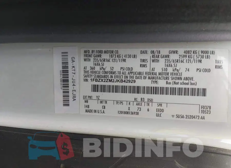 1FBZX2ZM2JKB42929 Photo# 9