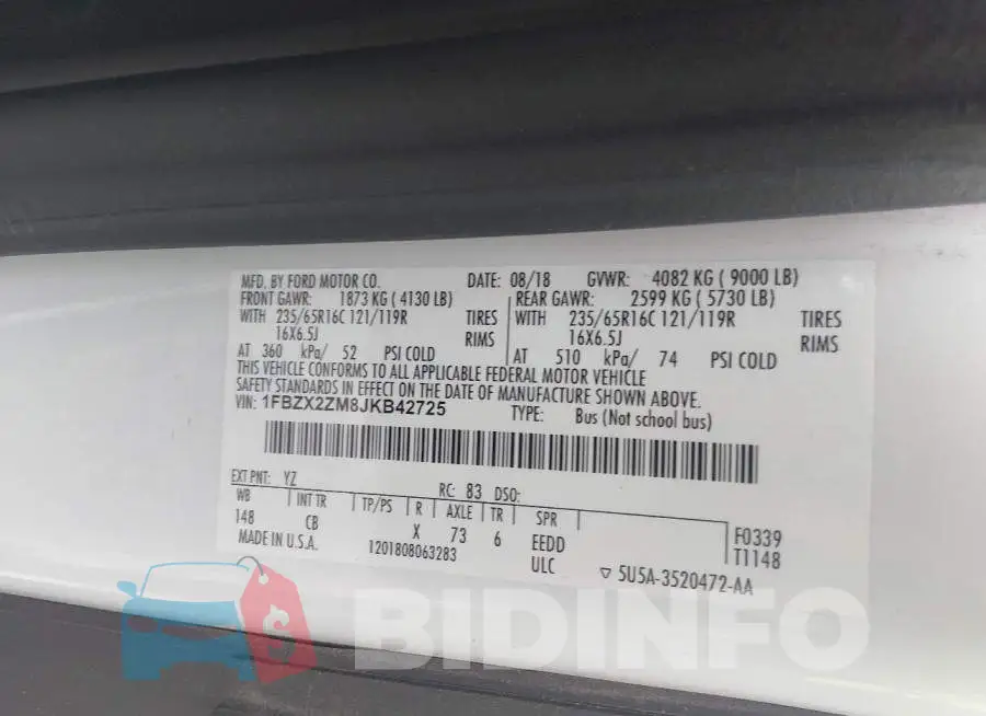 1FBZX2ZM8JKB42725 Photo# 9