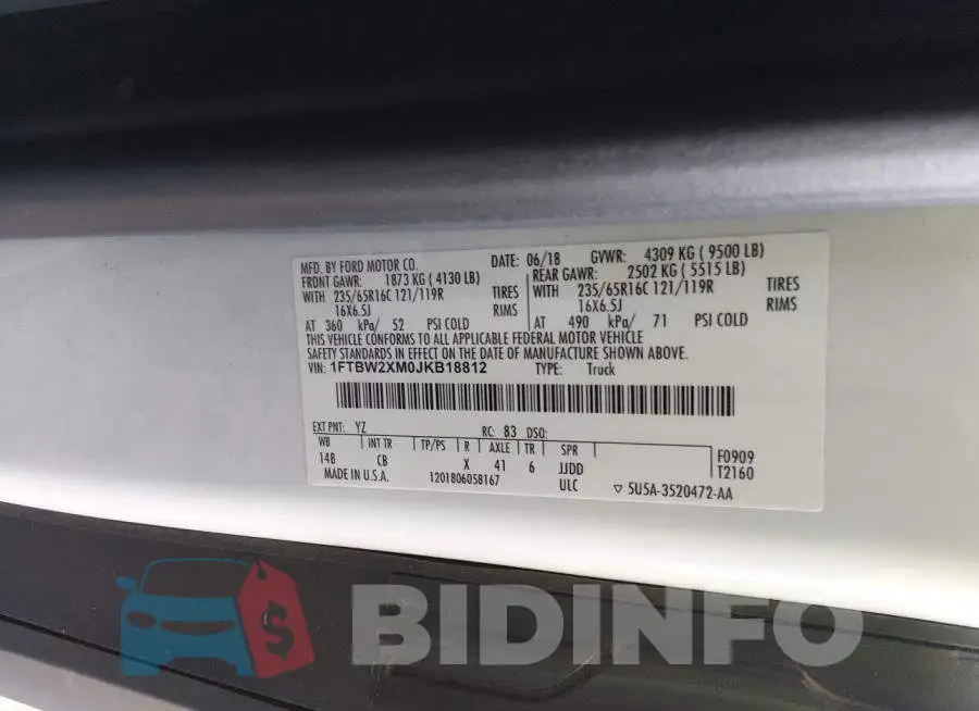 1FTBW2XM0JKB18812 Photo# 9