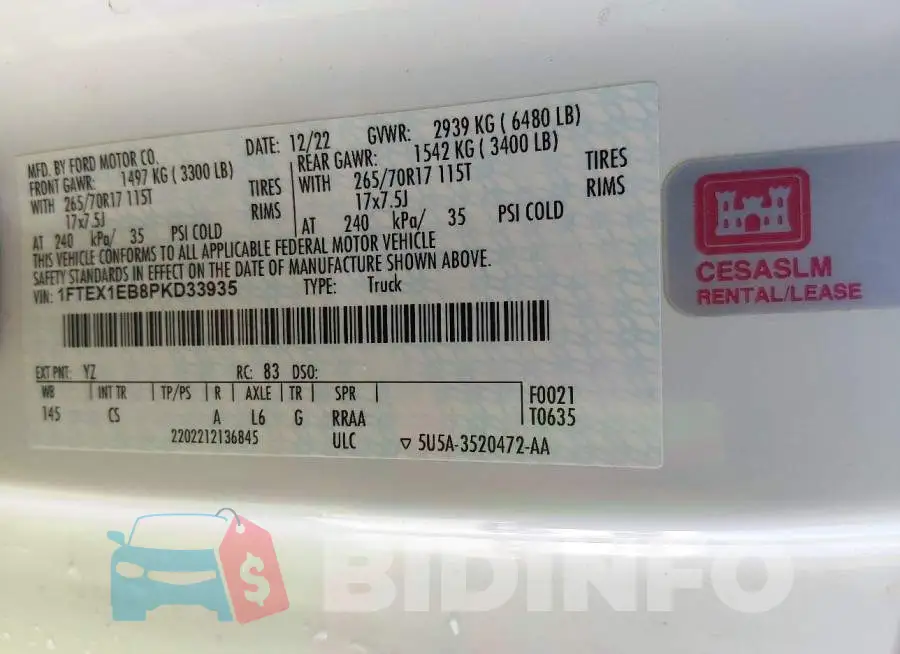 1FTEX1EB8PKD33935 Photo# 9
