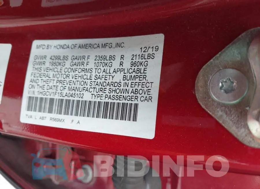 1HGCV1F15LA045102 Photo# 9