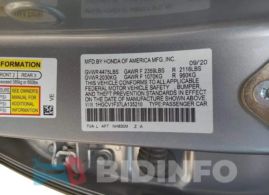 1HGCV1F37LA135210 Photo# 9