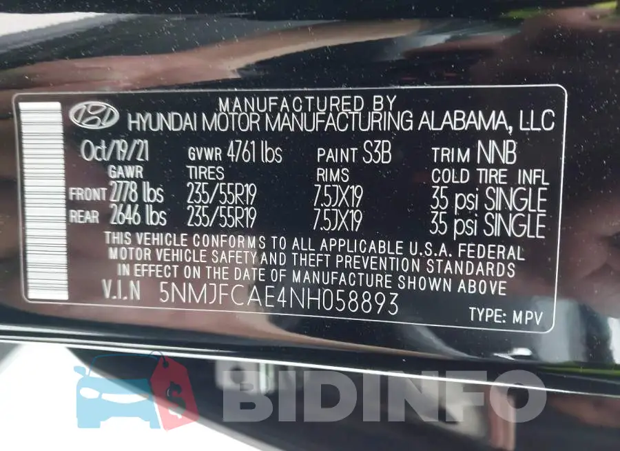 5NMJFCAE4NH058893 Photo# 9