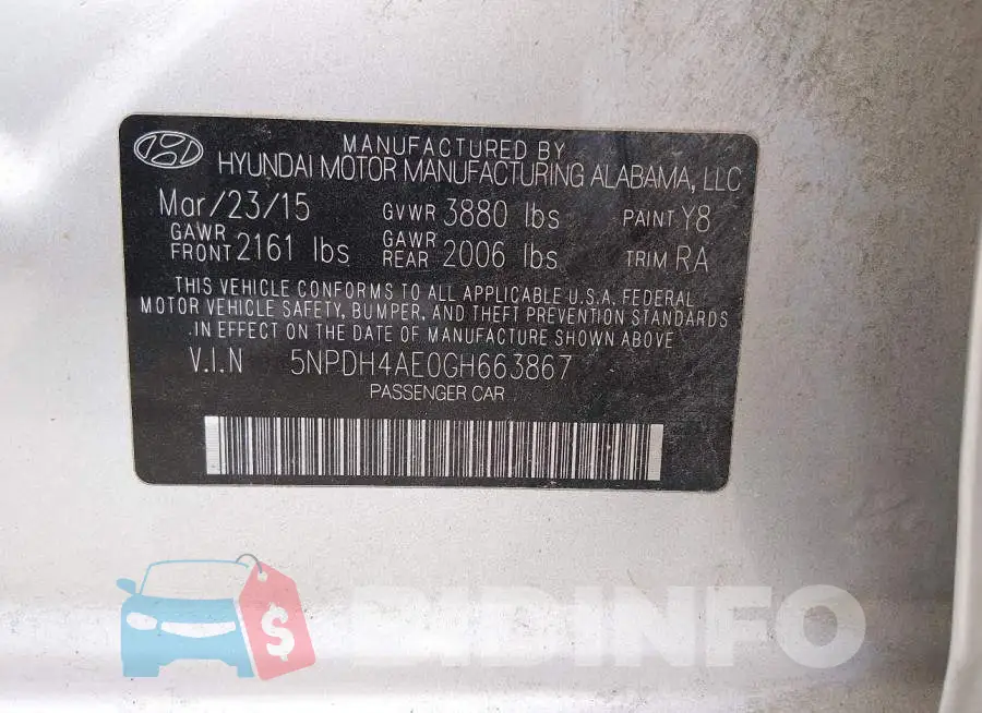 5NPDH4AE0GH663867 Photo# 9