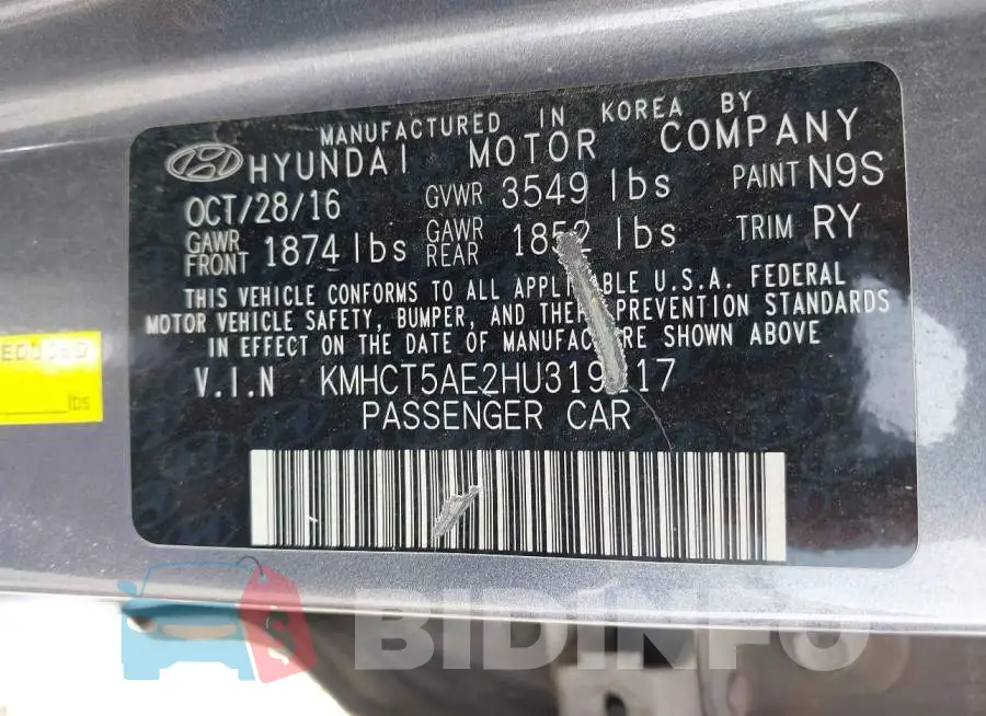 KMHCT5AE2HU319217 Photo# 9