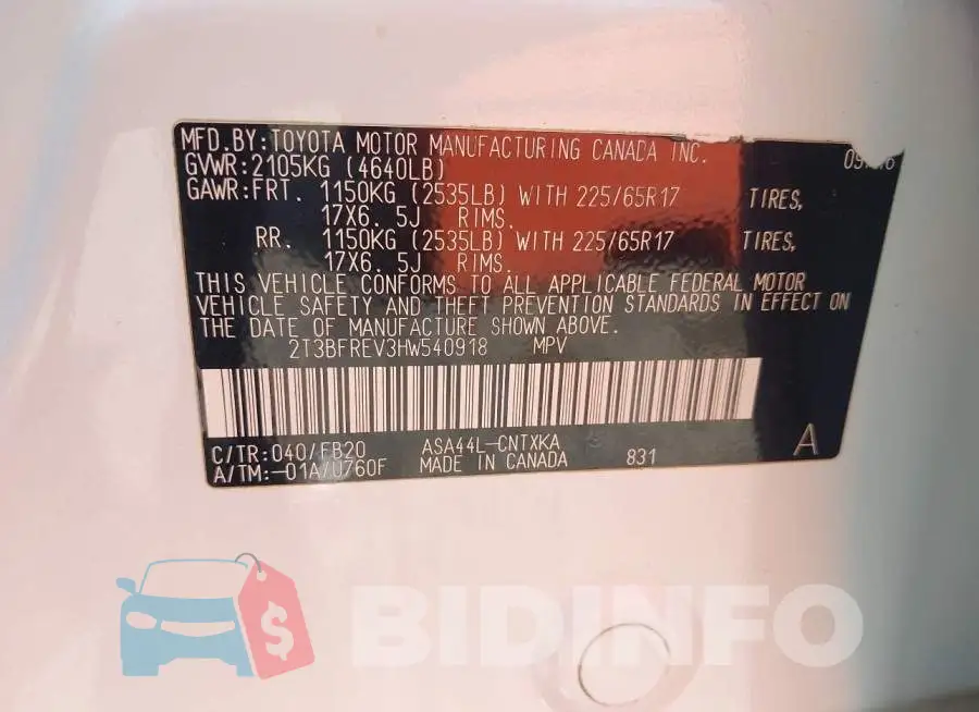 2T3BFREV3HW540918 Photo# 9