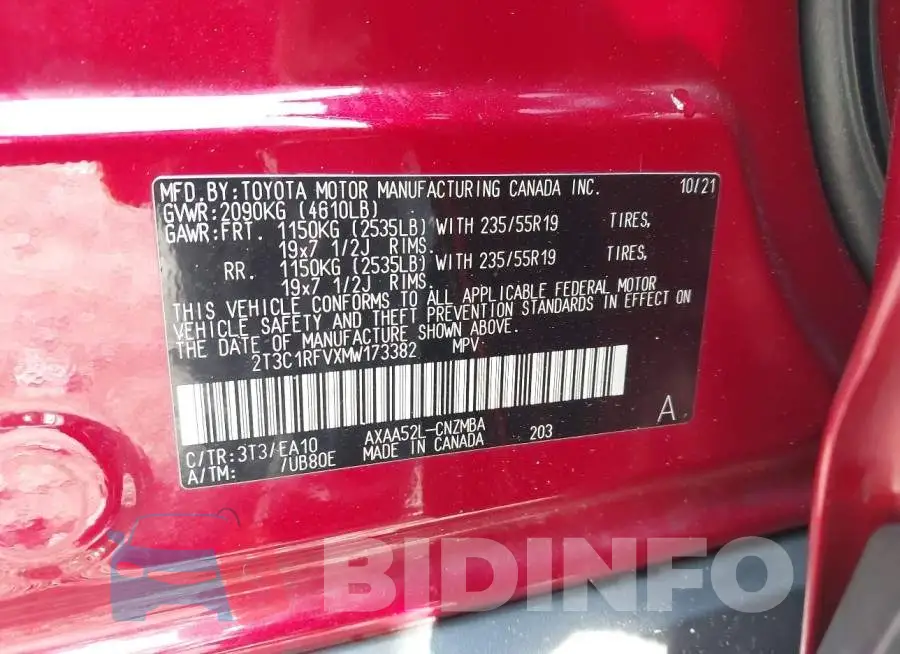 2T3C1RFVXMW173382 Photo# 9