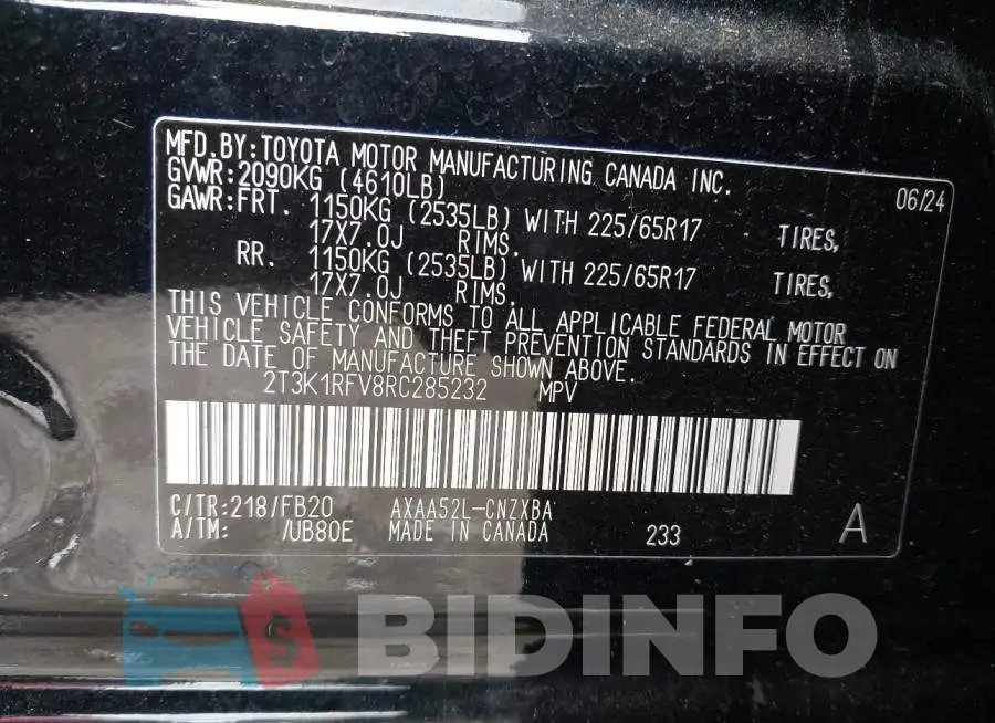 2T3K1RFV8RC285232 Photo# 9