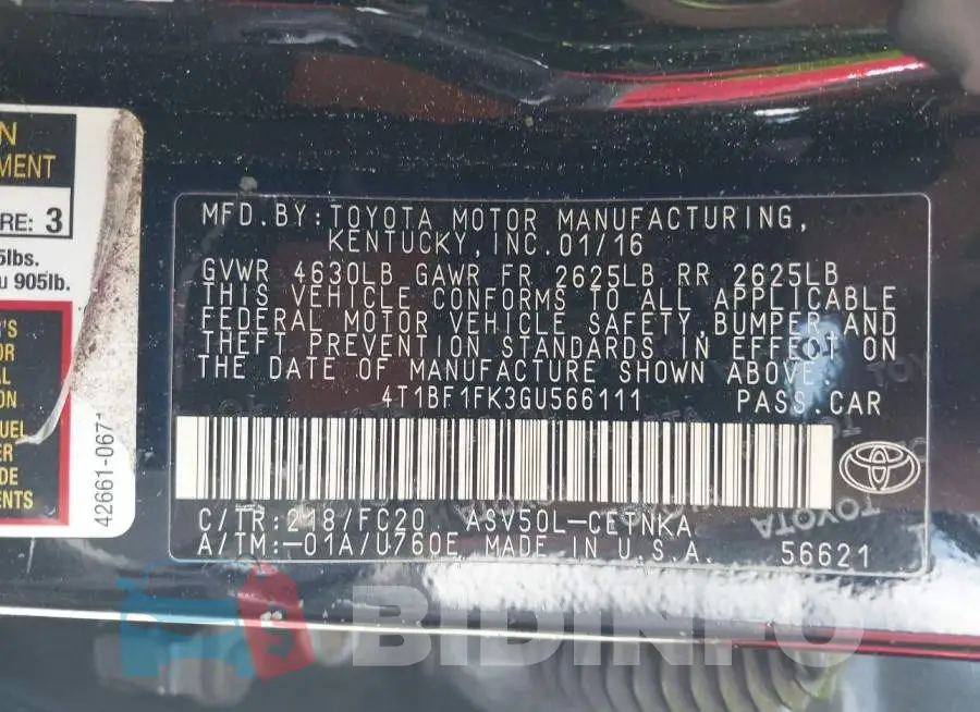 4T1BF1FK3GU566111 Photo# 9