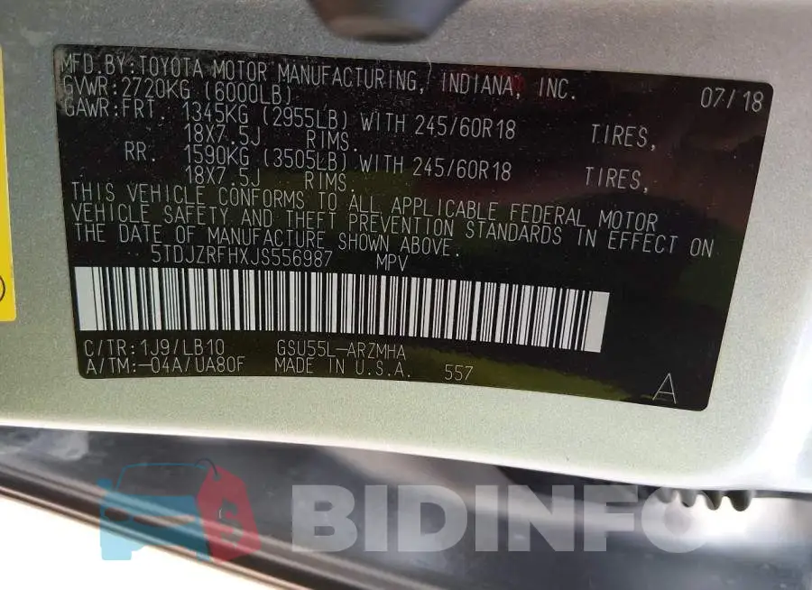 5TDJZRFHXJS556987 Photo# 9