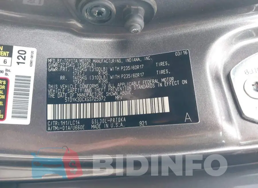 5TDYK3DCXGS725972 Photo# 9
