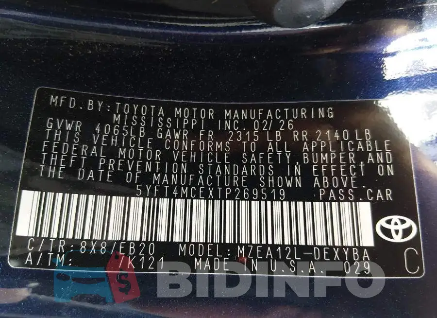 5YFT4MCEXTP269519 Photo# 9
